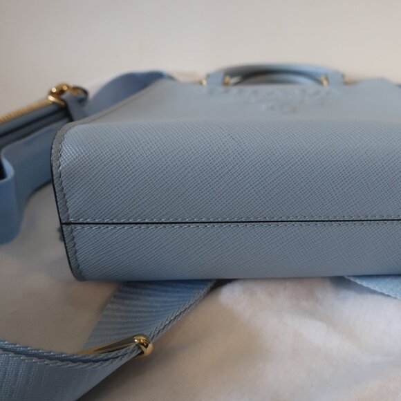 Authentic Prada Celeste Saffiano Lux Logo Embossed Small Crossbody Tote Handbag - Picture 9 of 16